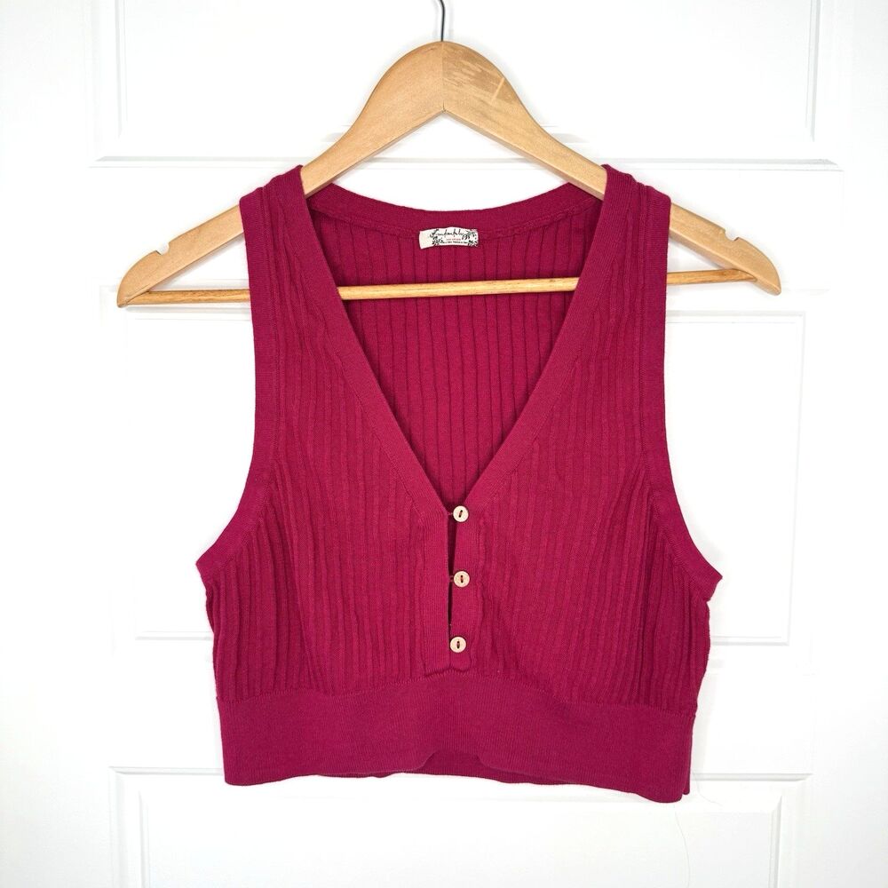 Free People Intimately Saturday Morning Crop Cardigan Sleeveless Bright Pink M